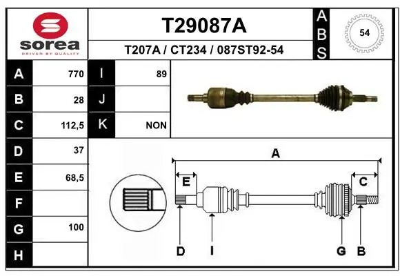 Handler.Part Drive shaft EAI T29087A 1