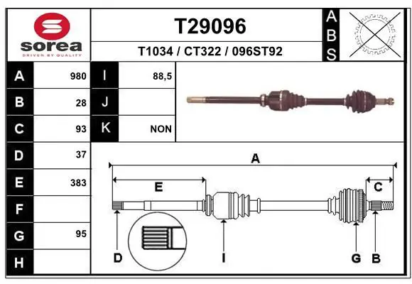 Handler.Part Drive shaft EAI T29096 1