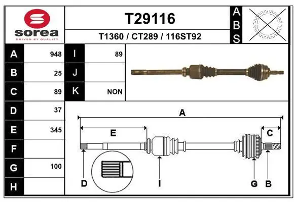 Handler.Part Drive shaft EAI T29116 1