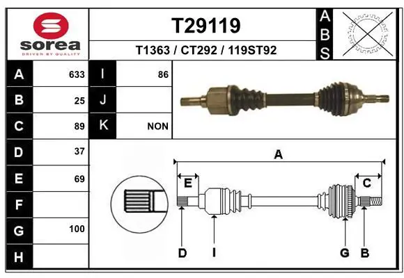 Handler.Part Drive shaft EAI T29119 1