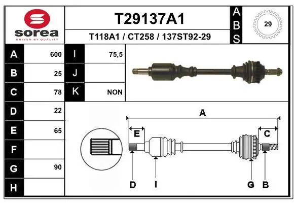 Handler.Part Drive shaft EAI T29137A1 1