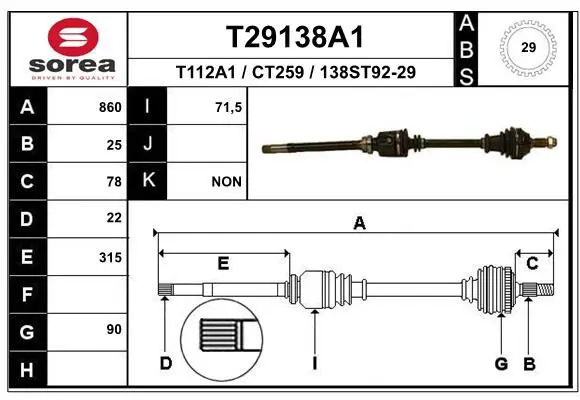 Handler.Part Drive shaft EAI T29138A1 1