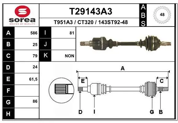 Handler.Part Drive shaft EAI T29143A3 1