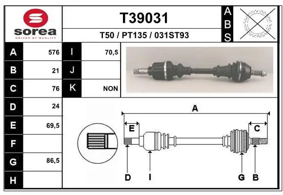 Handler.Part Drive shaft EAI T39031 1