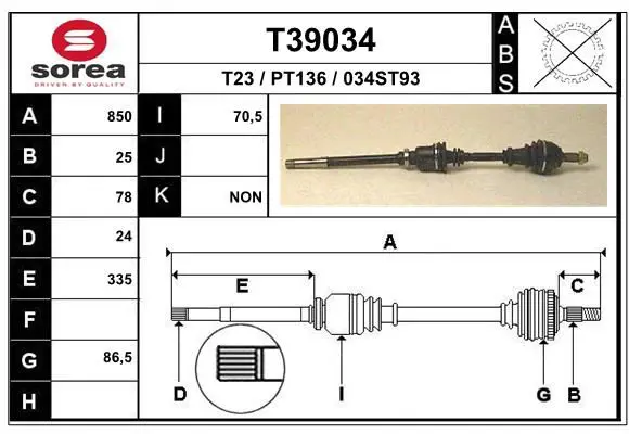 Handler.Part Drive shaft EAI T39034 1