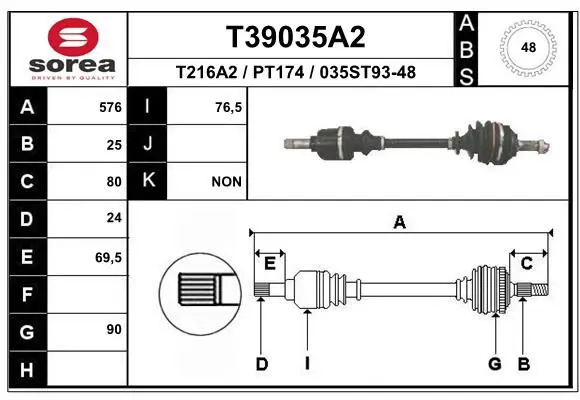 Handler.Part Drive shaft EAI T39035A2 1