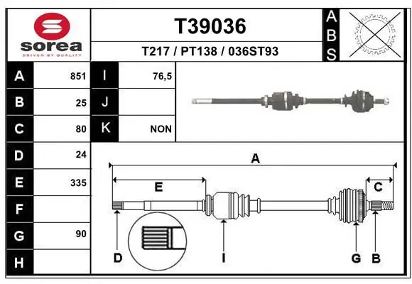 Handler.Part Drive shaft EAI T39036 1