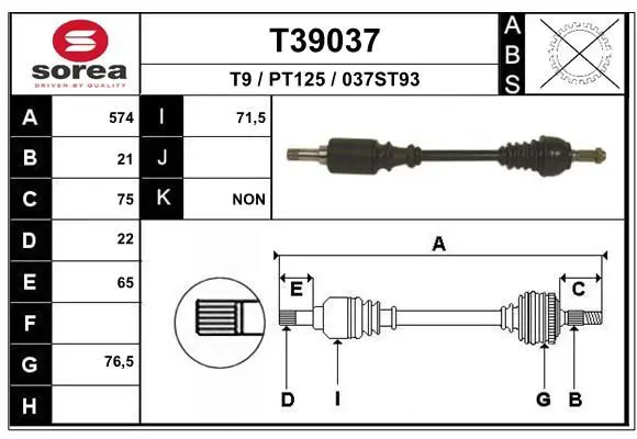 Handler.Part Drive shaft EAI T39037 1