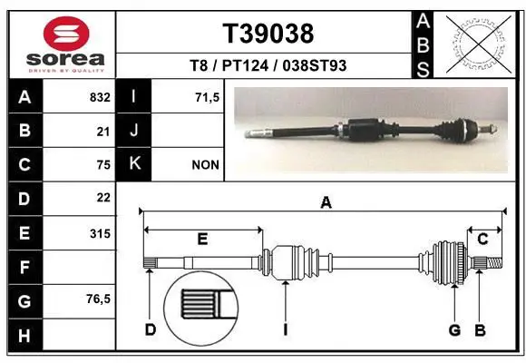 Handler.Part Drive shaft EAI T39038 1