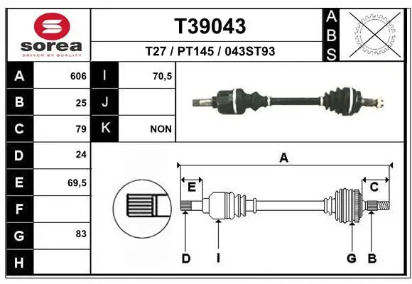 Handler.Part Drive shaft EAI T39043 1