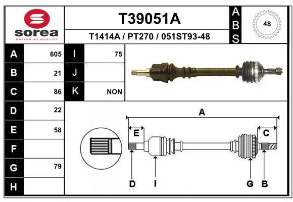 Handler.Part Drive shaft EAI T39051A 1