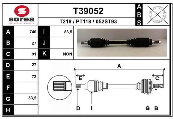 Handler.Part Drive shaft EAI T39052 1