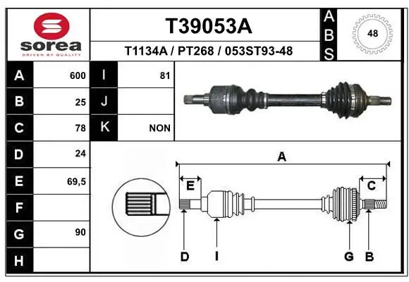 Handler.Part Drive shaft EAI T39053A 1