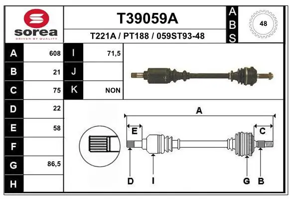 Handler.Part Drive shaft EAI T39059A 1