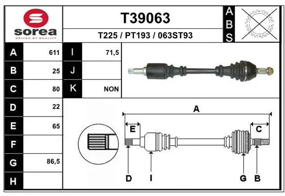 Handler.Part Drive shaft EAI T39063 1