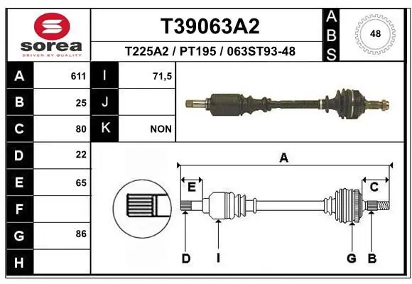 Handler.Part Drive shaft EAI T39063A2 1