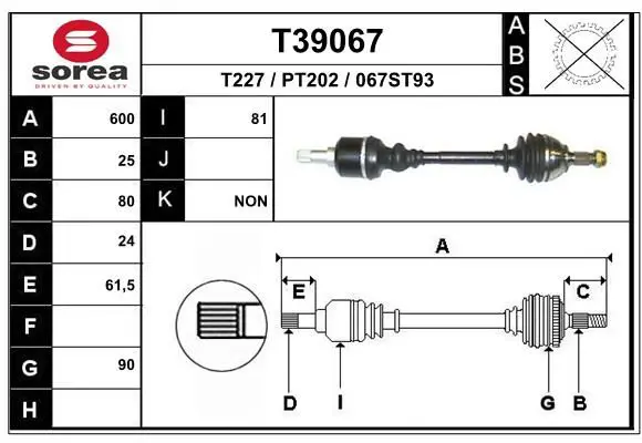 Handler.Part Drive shaft EAI T39067 1