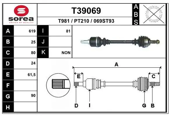 Handler.Part Drive shaft EAI T39069 1