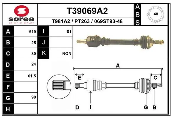 Handler.Part Drive shaft EAI T39069A2 1