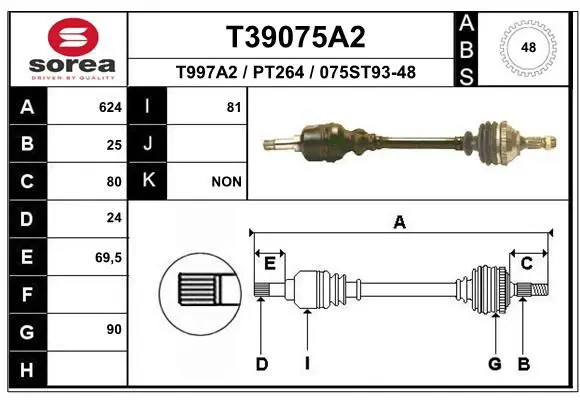 Handler.Part Drive shaft EAI T39075A2 1