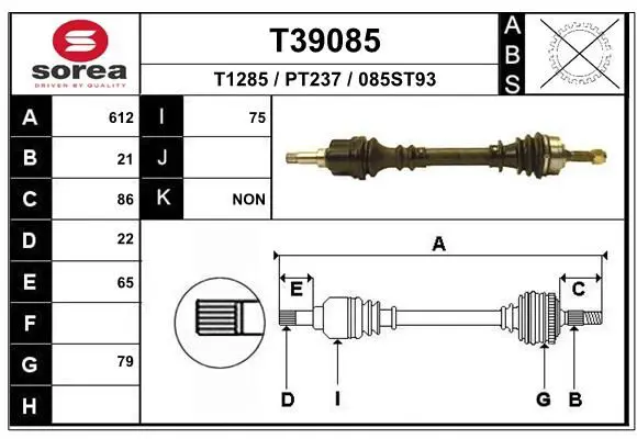 Handler.Part Drive shaft EAI T39085 1