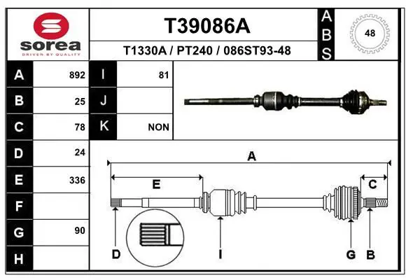 Handler.Part Drive shaft EAI T39086A 1