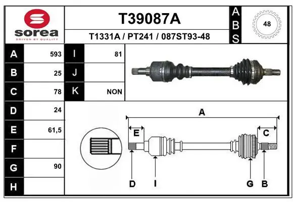 Handler.Part Drive shaft EAI T39087A 1