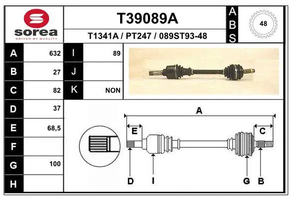 Handler.Part Drive shaft EAI T39089A 1