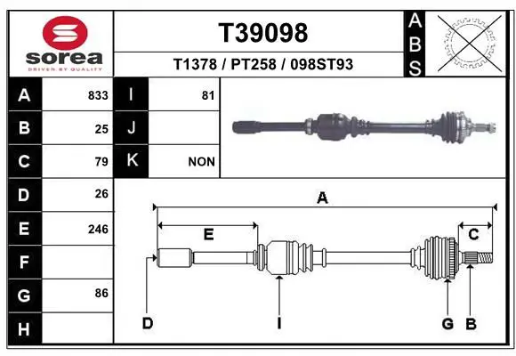 Handler.Part Drive shaft EAI T39098 1