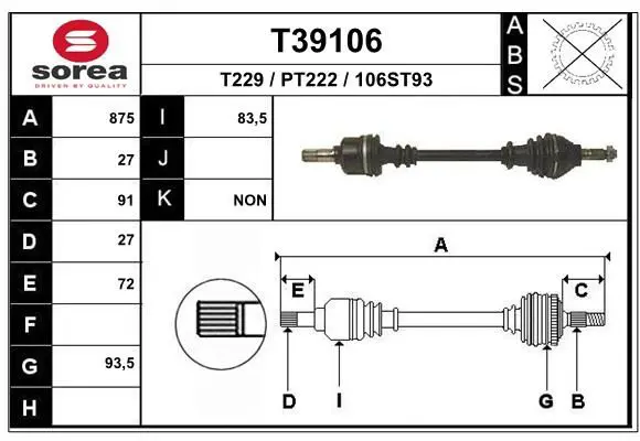 Handler.Part Drive shaft EAI T39106 1