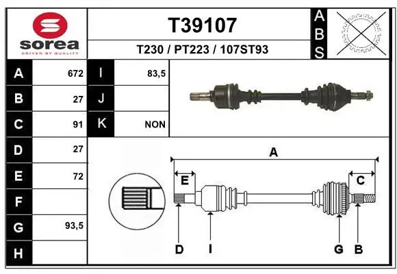 Handler.Part Drive shaft EAI T39107 1