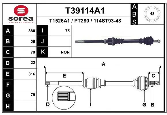 Handler.Part Drive shaft EAI T39114A1 1