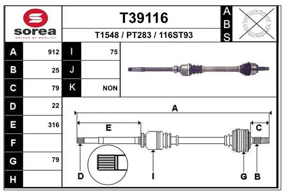 Handler.Part Drive shaft EAI T39116 1