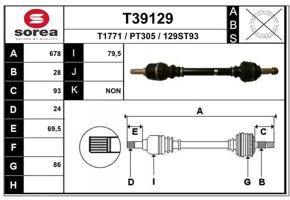 Handler.Part Drive shaft EAI T39129 1