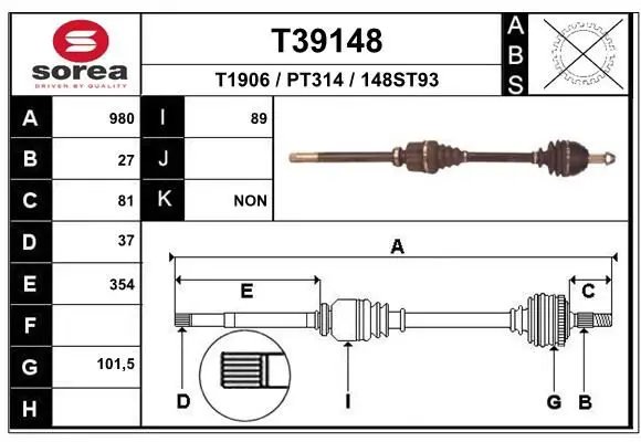 Handler.Part Drive shaft EAI T39148 1