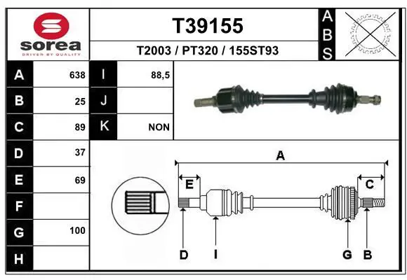 Handler.Part Drive shaft EAI T39155 1