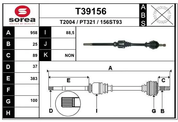 Handler.Part Drive shaft EAI T39156 1