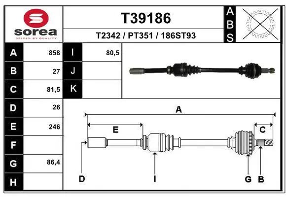 Handler.Part Drive shaft EAI T39186 1