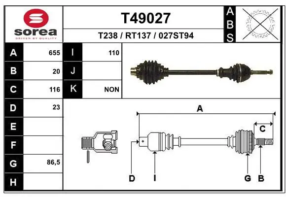 Handler.Part Drive shaft EAI T49027 1