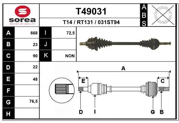 Handler.Part Drive shaft EAI T49031 1