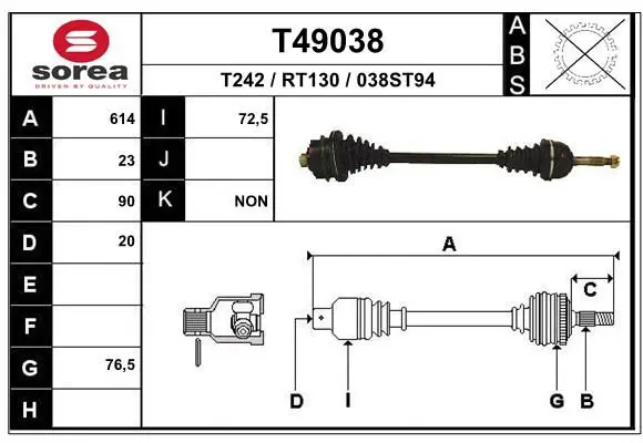 Handler.Part Drive shaft EAI T49038 1