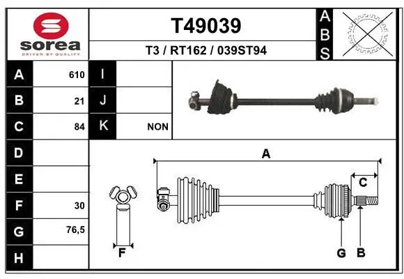 Handler.Part Drive shaft EAI T49039 1