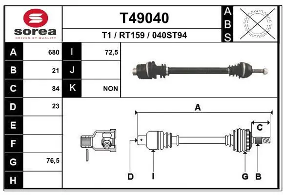 Handler.Part Drive shaft EAI T49040 1