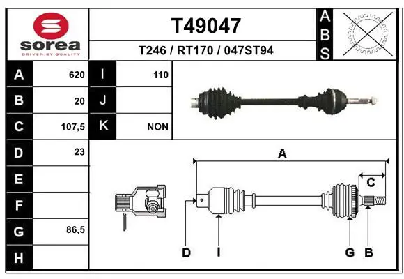 Handler.Part Drive shaft EAI T49047 1