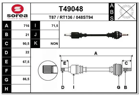 Handler.Part Drive shaft EAI T49048 1