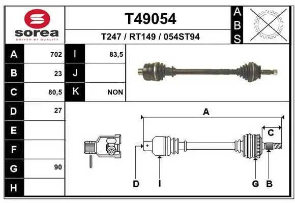 Handler.Part Drive shaft EAI T49054 1