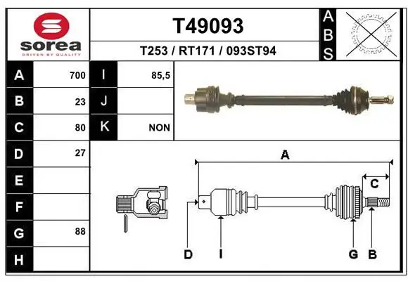 Handler.Part Drive shaft EAI T49093 1