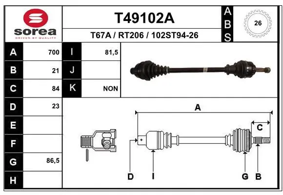 Handler.Part Drive shaft EAI T49102A 1