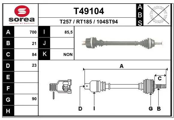 Handler.Part Drive shaft EAI T49104 1