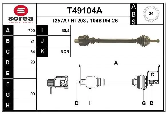 Handler.Part Drive shaft EAI T49104A 1